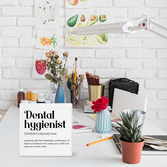 Dental Hygienist Definition Decor Appreciation Gift for Dental Hygienist Dental Office Decorations Home Office Wood Sign for Desk Table Shelf 5 x 5 Inches