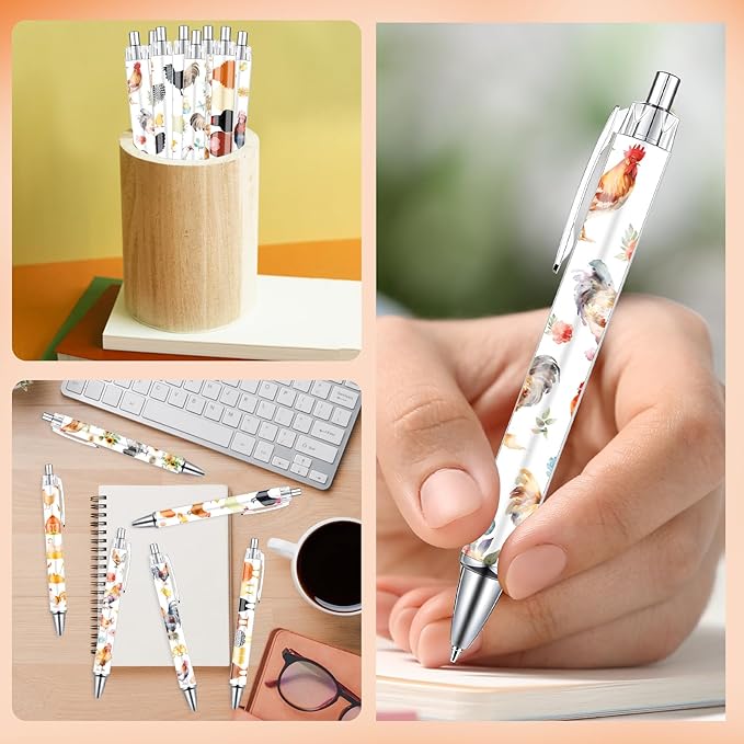 Chicken Ballpoint Pens Gifts - 24PCS Cute Roosters Pens Set Retractable Farm Animals Pens Smooth Writing Cartoon Chicken Pens for Office Stationery School Supplies for Women Teacher Gift