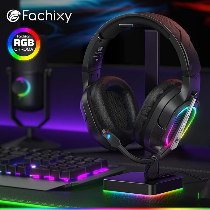 Fachixy FC200 PC Gaming Headset for PS4, PS5, Switch, Xbox One, Mac, Noise Canceling Headphones with Microphone, Computer Headset with 3.5mm Jack & RGB Light