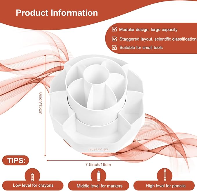 Rotating Desk Pen Organizer, 13 Storage Slots, Large Capacity Pen & Marker Holder, Multifunctional Desktop Organizer for Stationery, Cosmetics, and Kitchen (White)