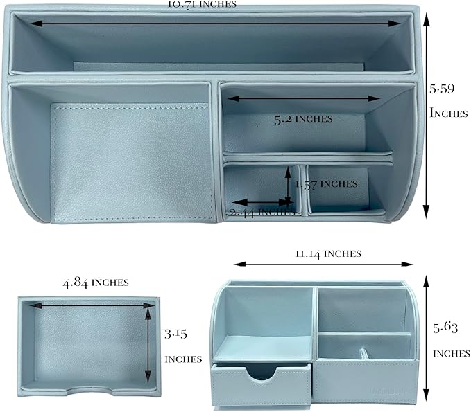 UnionBasic Desk Organizer - Multifunctional Leather Desktop Pen Holder Storage Box - Business Card/Pen/Pencil/Mobile Phone/Stationery Holder, Lychee Blue Revised
