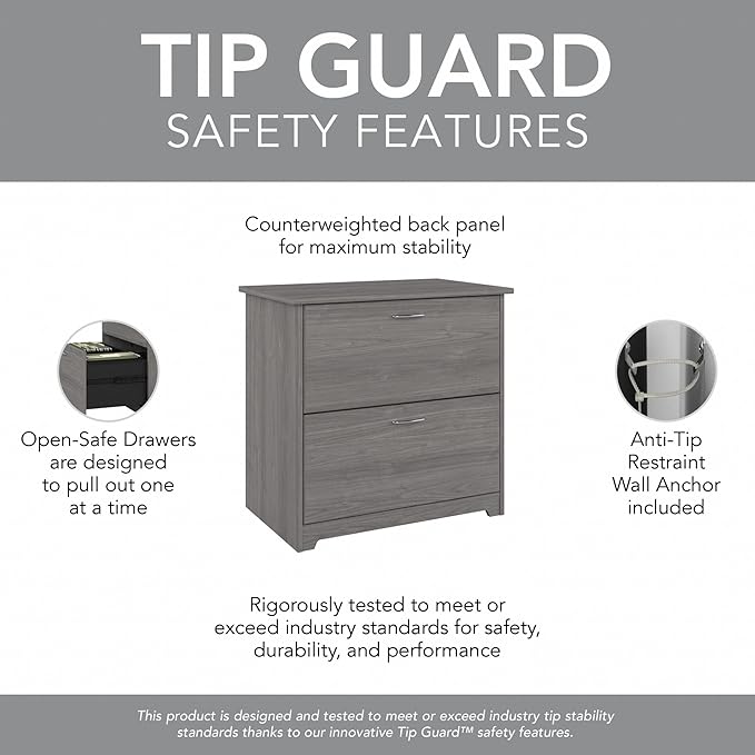 Bush Furniture Cabot 2 Drawer Lateral File Cabinet in Modern Gray, Home Office Chest for Letter, Legal, and A4-Size Document Storage