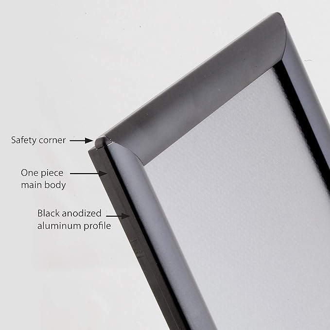 M&T Displays Opti Snap Poster Frame 8.5x11 Inch Black 1" Aluminum Profile Front Loading Wall Mounting Photo Picture Document Certificate Sign Holder Mitered Corner Anti Glare Cover (10 pack)