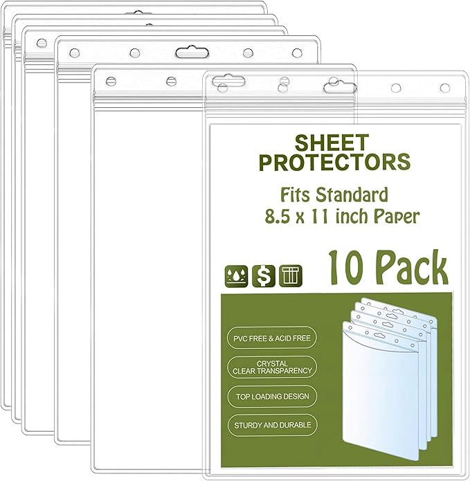 Bird Fiy Sheet Protectors 10 Pack 8.5" x 11" Waterproof Resealable Zip Wall Sign Holder Page Protectors Clear Photo Plastic Sleeves for Documents, Photos, and Wall Sign Display