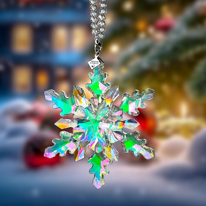 2025 Annual Edition Snowflake Crystal Christmas Ornaments,Christmas Tree Ornaments Crystal Sun Catcher Home Hanging Decor(25-Dreamy Pink)