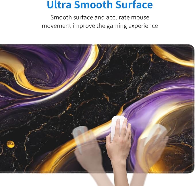 Black Marble Extended Big Mouse Pad Large,XL Gaming Mouse Pad Desk Pad,31.5x11.8inch Long Computer Keyboard Mouse Mat Mousepad with 3mm Non-Slip Base for Home Office Work-Purple and Gold Marble