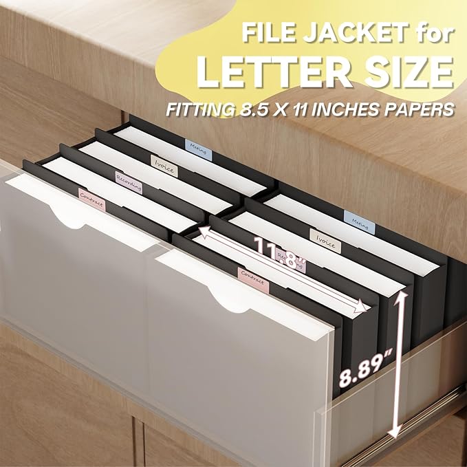 Plastic 2 Inch File Jackets Letter Size,12 Pack Reinforced Manilla Pocket Folders,Upgrade Material,Poly Expandable File Jacket,Heavy Duty Expansion Pocket Files with Straight Cut Tabs,Black