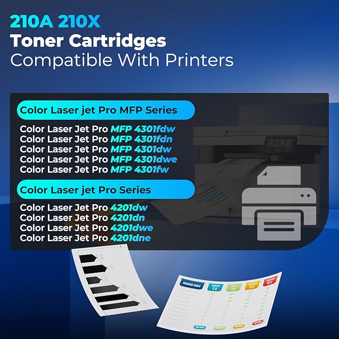 210A Toner Cartridges Compatible for HP 210A 210X Toner Color Laser Jet Pro MFP 4301fdw MFP 4301fdn Compatible for Color Laser Jet Pro 4201dw 4201dn ColorPro MFP 4301 4201 Series (4 Pack with Chip)
