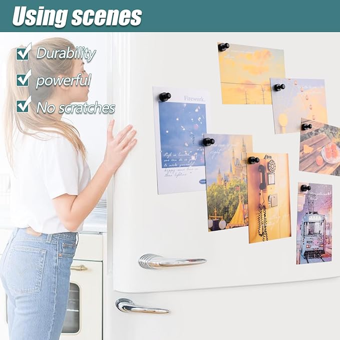 22 Pack Fridge Magnets, Black Strong Magnets for Whiteboard, Push Pin Magnets Refrigerator Magnets Small Strong Neodymium Magnet for Office, Classroom, Kitchen, Home