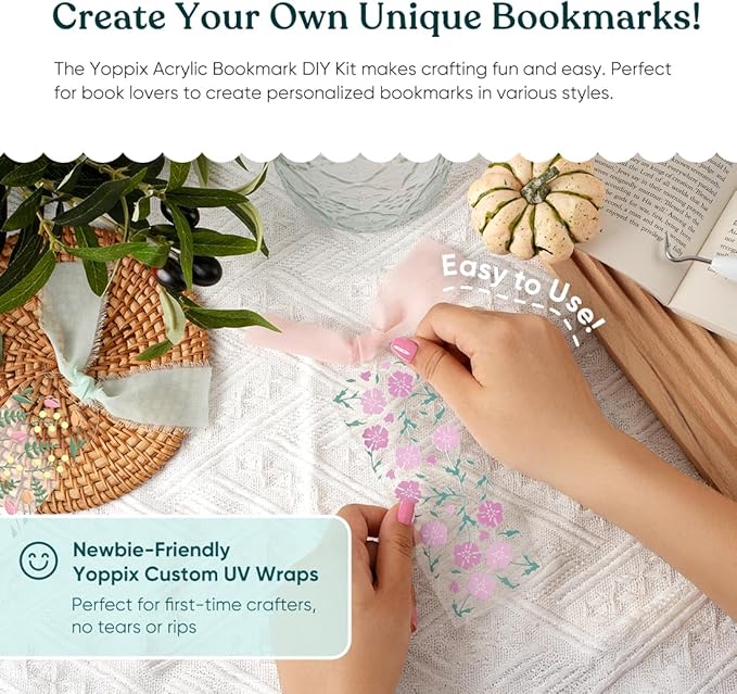 6x2” Acrylic Bookmark Blanks- 20 Set Bookmark Making Kit with 20 UV DTF Stickers About Flower Theme 20 Ribbon 80 Bookish Stickers for DIY Your Crafts Gift for Book Lover