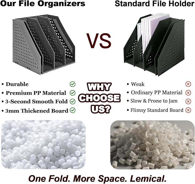 Lemical Magazine Holder 4 Vertical Compartments Collapsible Magazine File Holder Space Saving Rack Home Kitchen Desk Organizer No Need Assemble (Black)