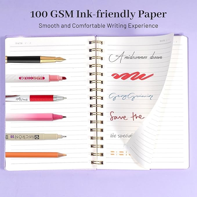 Yoment Spiral Notebook College Ruled A5 Spiral Bound Journal 160 Pages Thick Paper Plastic Hardcover Spiral Notebook 5x7 Wire Bound Notebooks for Note Taking School Office Supplies, Purple