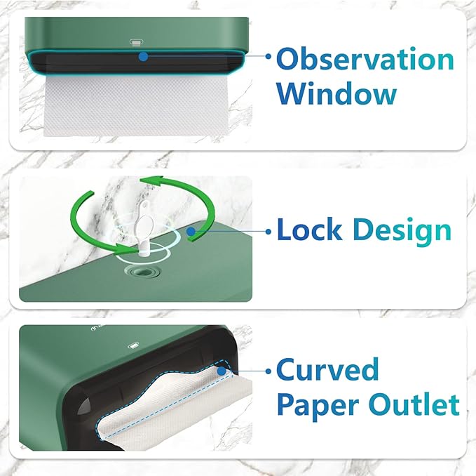 Paper Towel Holder Wall Mount: Commercial Paper Towel Dispenser for Multifold/Trifold/c Fold Hand Paper Towel, Adhesive Paper Towel Holder No-Hole Installation 200 Sheets