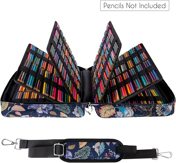 YOUSHARES Big Capacity Colored Pencil Case - 480 Slots large Pen Case Organizer with Multilayer Holder for Prismacolor Colored Pencils & Gel Pen (Retro Flower)