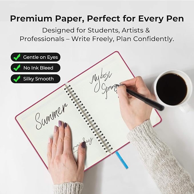 Planner 2026 Daily Weekly and Monthly,8.5"x6.5",12 Months Spiral Bound Calendar Agenda with Self-adhesive Pen Holder,2026 Appointment Book with Vegan Leather Soft Cover,Rose Red