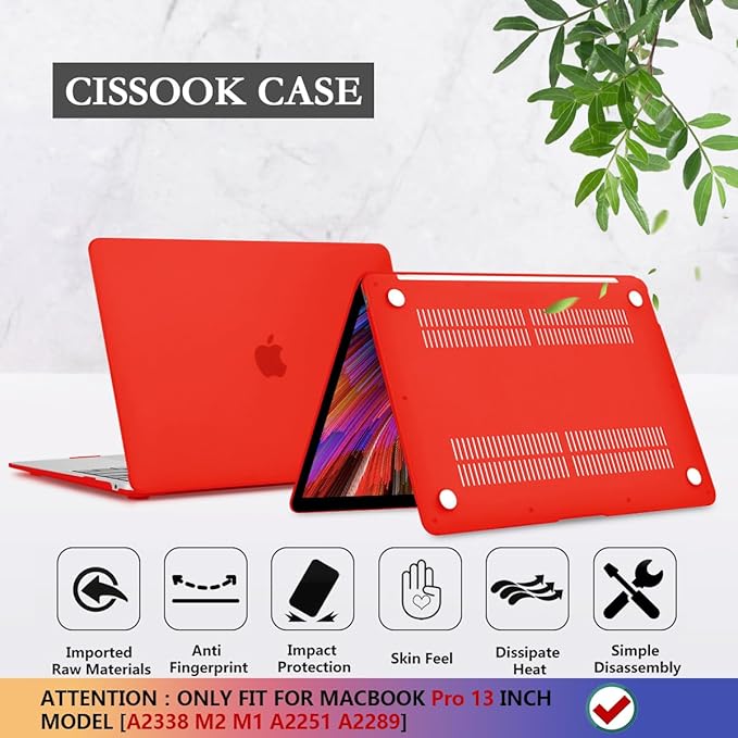 CISSOOK for MacBook Pro 13 Inch Case Red, Plastic Hard Shell Case Cover with Keyboard Cover for MacBook Pro 13 with Touch Bar M2 M1 Chip A2338 A2251 A2289 Model 2025-2016 Release, Matte Red