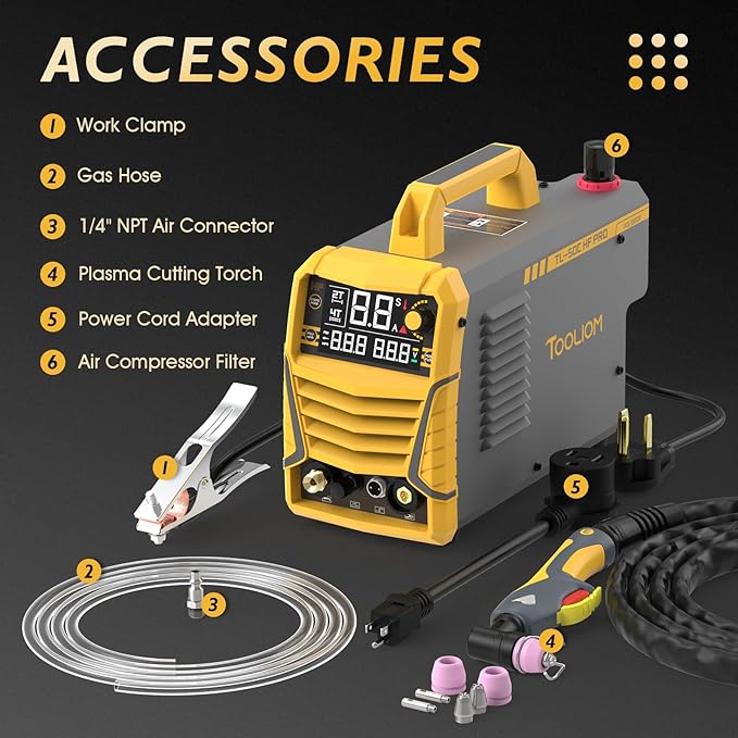 TOOLIOM 50A Non-Touch Pilot ARC Air Plasma Cutter Dual Voltage 110V/220V Metal Cutting Machine with Post/Flow Gas and 2T/4T, 1/2" Clean Cut