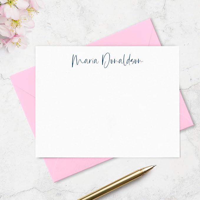 Fairmont & Grove Personalized Stationery Note Cards and Envelopes Set for Women Customized with Name in Script Font, Choose Ink & Envelope Colors Paper Co. (Font Style #3)