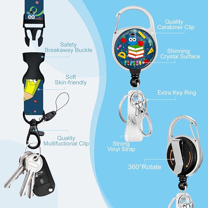 Cute Teacher ID Badge Holder with Breakaway Lanyard, Fashionable Lanyards for ID Badges Women, Cute Owl Badge Reel Retractable, ID Card Holder Keychain Name Badge Clip, Teacher Appreciation Gifts