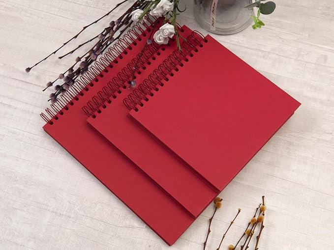 potricher 10 x 10 Inch DIY Scrapbook Photo Album 80 Pages Thick Kraft Blank Red Paper Memory Book for Wedding and Anniversary Family (Red, 10 Inch)