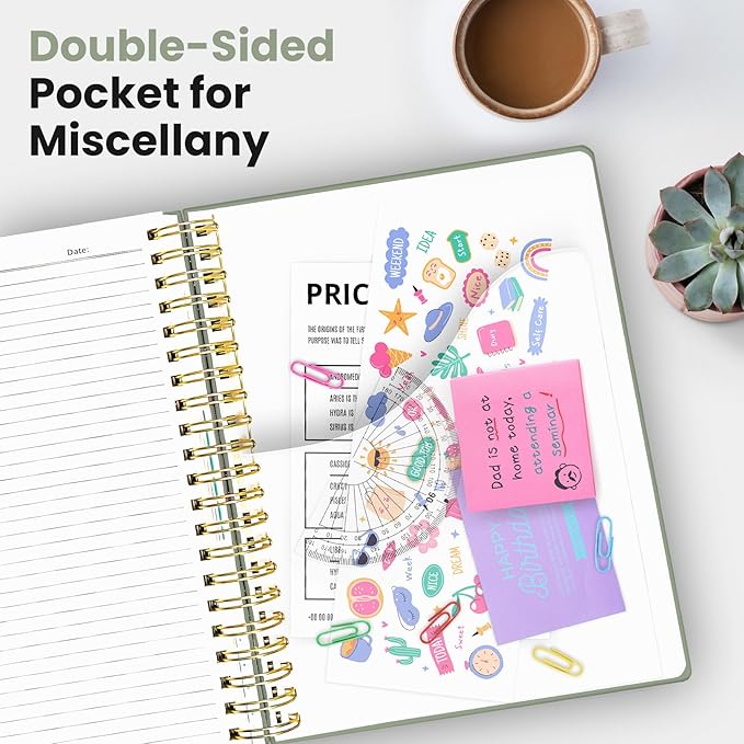 Hardcover Spiral Journal Notebooks for Work With Removable Dividers & Tabs, 8.5"x11" 5 Subject Notebook for Note Taking & Organizer, A4 College Ruled Lined Journal for Women & Writing, Green, 280 Pages