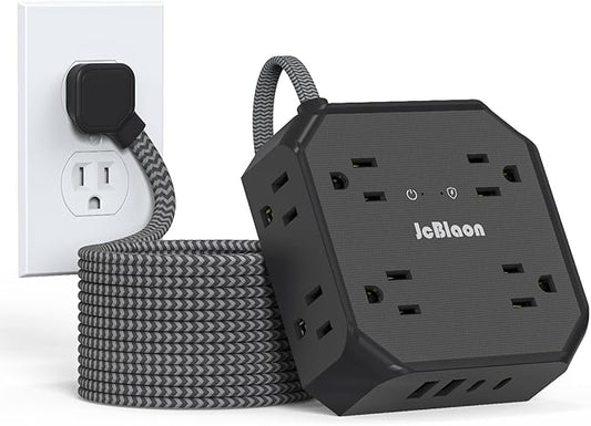 10FT Surge Protector Power Strip, Braided Extension Cord, 8 Outlets 4 USB Ports(2 USB C), Flat Plug Power Strip, USB Desktop Charging Station for Office School Travel Dorm Room Essentials