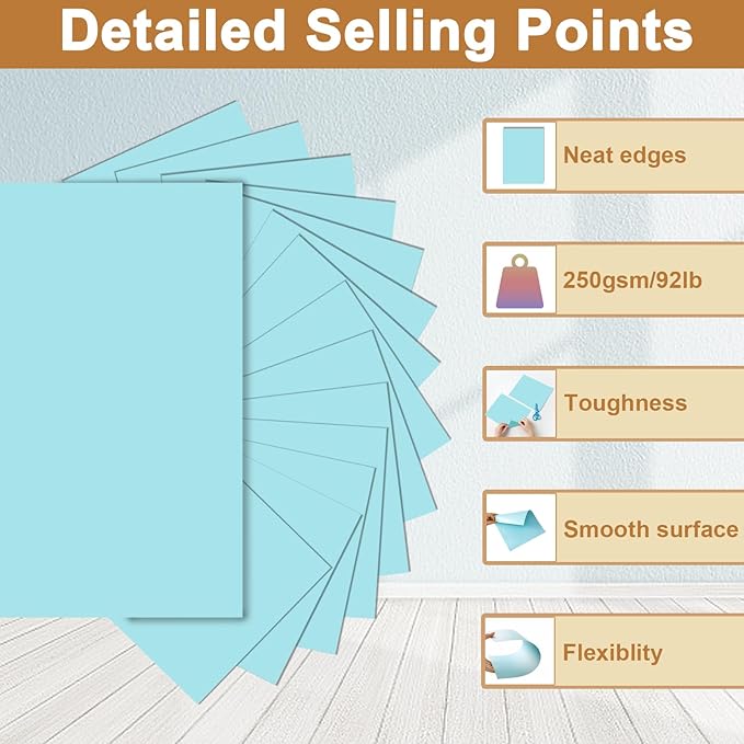 120 Sheets Blue Cardstock 8.5 x 11 Craft Paper, 250gsm/92lb Heavyweight Card stock Printer Paper for DIY Cards Making, Wedding Invitations, Birthday Decorations, School Crafting