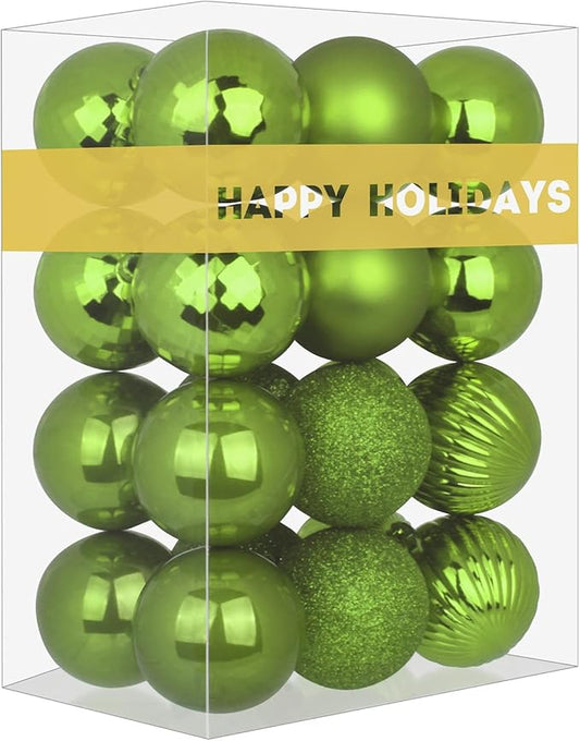 Lime Green 2.5" Christmas Balls Christmas Tree Decoration Ornaments Shatterproof Hanging Balls for Birthday Halloween Holiday Wedding Decorations Set of 24pcs