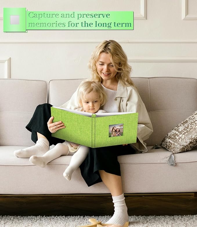 Photo Album Self Adhesive Scrapbook Album for 3x5 4x6 5x7 8x10 Pictures,60 Pages Linen Cover with Display Window DIY Photo Book,Ideal Gifts for Family Travel Wedding Baby