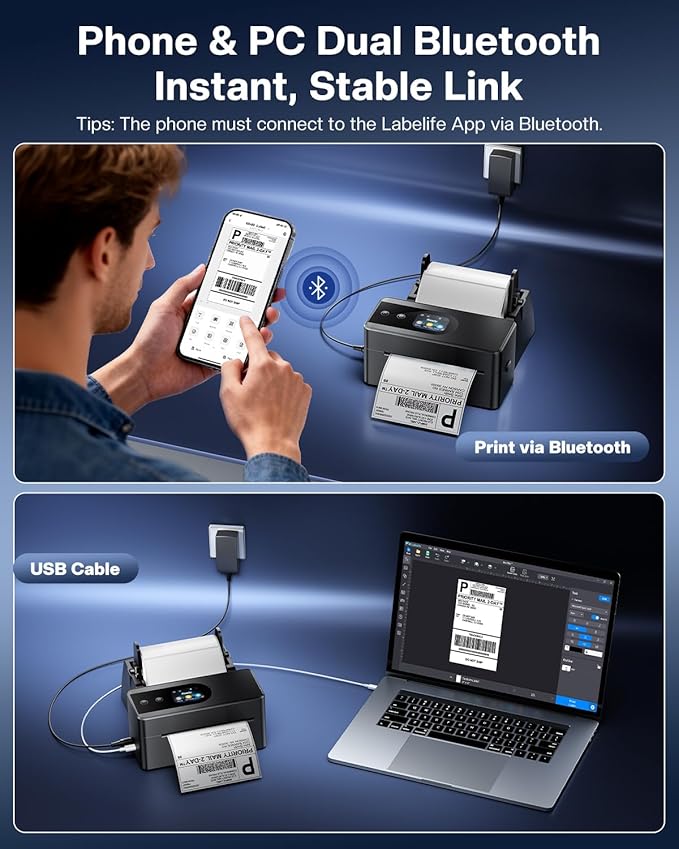 Phomemo Thermal Label Printer Upgraded with Touchable Screen, Shipping Label Printer for Small Business, 4x6 Wireless Thermal Label Printers for Shipping Package, Compatible with Amazon, Shopify, USPS