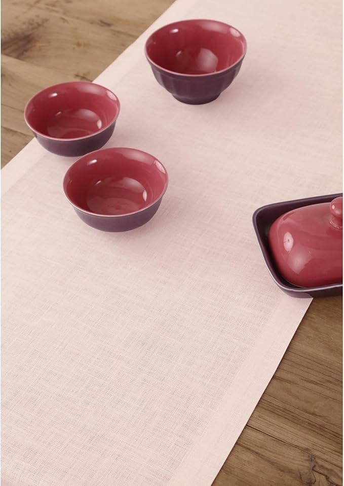 Solino Home Linen Pink Table Runner 60 Inches - 100% Pure Linen Small Table Runner 14 x 60 Inch Ideal for Dresser and Coffee Tables - Fete