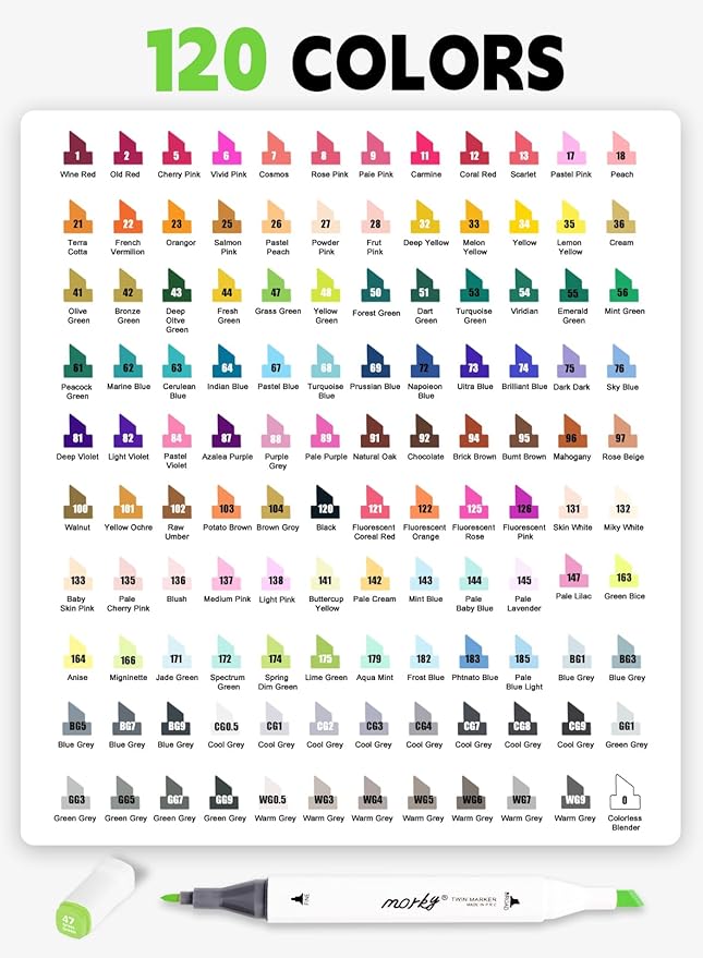 120 Colors Alcohol Markers with Free App, Chisel & Fine Tip Alcohol-Based Marker Set for Adults Kids, Dual Tip Artist Markers for Drawing, Coloring Illustration, Painting and Great Gift Idea