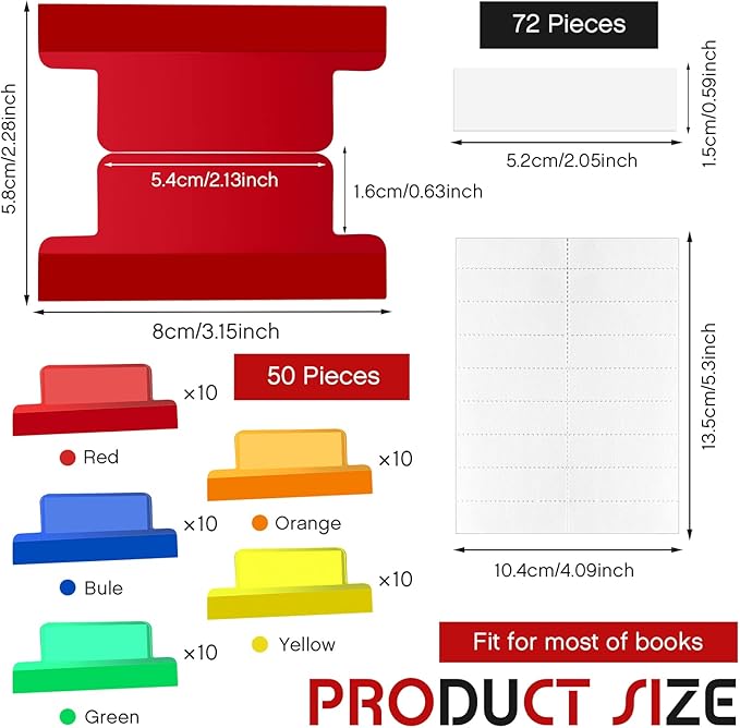 Gueevin 2 Inch Insertable Self Adhesive Tabs with Printable Inserts Clear Index Tabs Self Adhesive Colored Page Marker Repositionable Tag for Bible Divider Notebook File Folder Book Binder(50 Pieces)