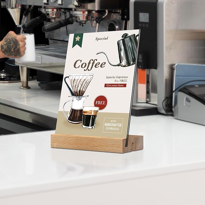 3 Pack Acrylic Sign Holder 8.5x11 with Wood Base L/T Shape 2 in 1 Acrylic Frame Wood Sign Holder Display Stand for Restaurant, Wedding, Office