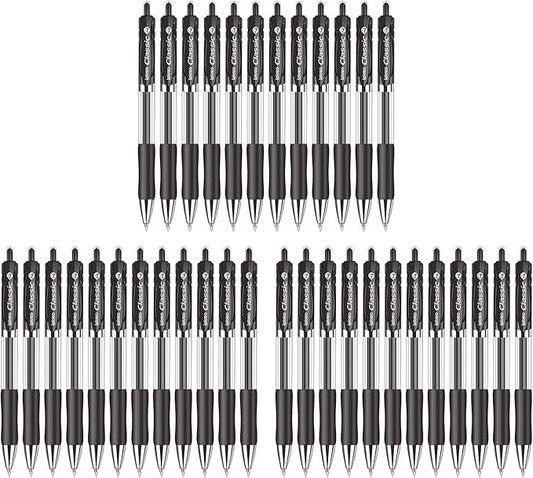 Classic Retractable Gel Roller Pens, 0.7mm Fine Point Black Ink (Black - 36 Packs)