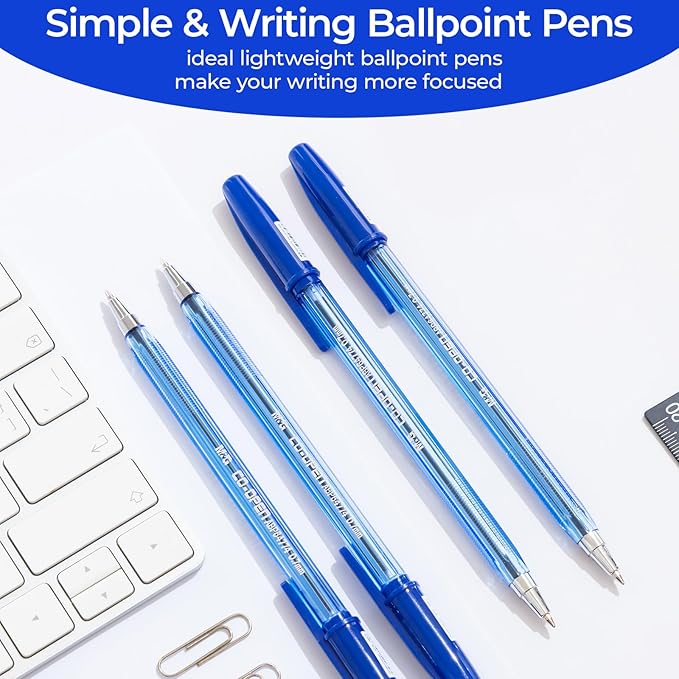 M&G Ballpoint Pens, Blue Ink Ballpoint Pens Fine Point 0.7mm, Ball Point Pens Bulk Smooth Writing with Anti-Slip Grip & Plug-In Cover for Journaling Office Supplies School Women Men (40 Pack)