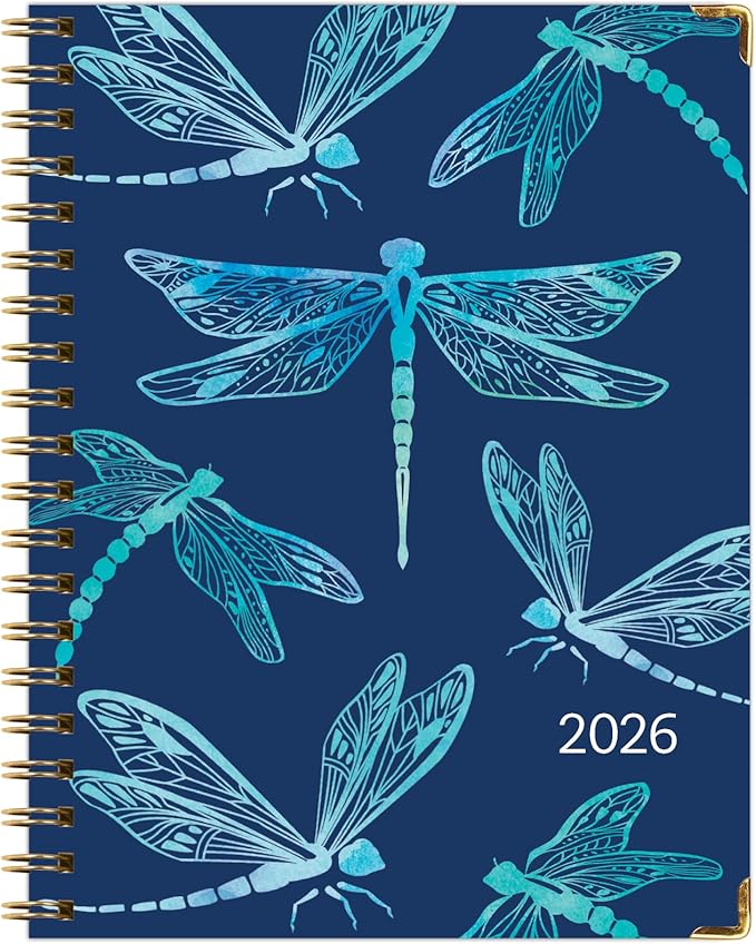 HARDCOVER 2026 Planner, 8.5"x11": 14 Months (November 2025 - December 2026), Daily Weekly Monthly Planner, Yearly Agenda, Bookmark, Pocket Folder and Sticky Note Set (Dragonflies)