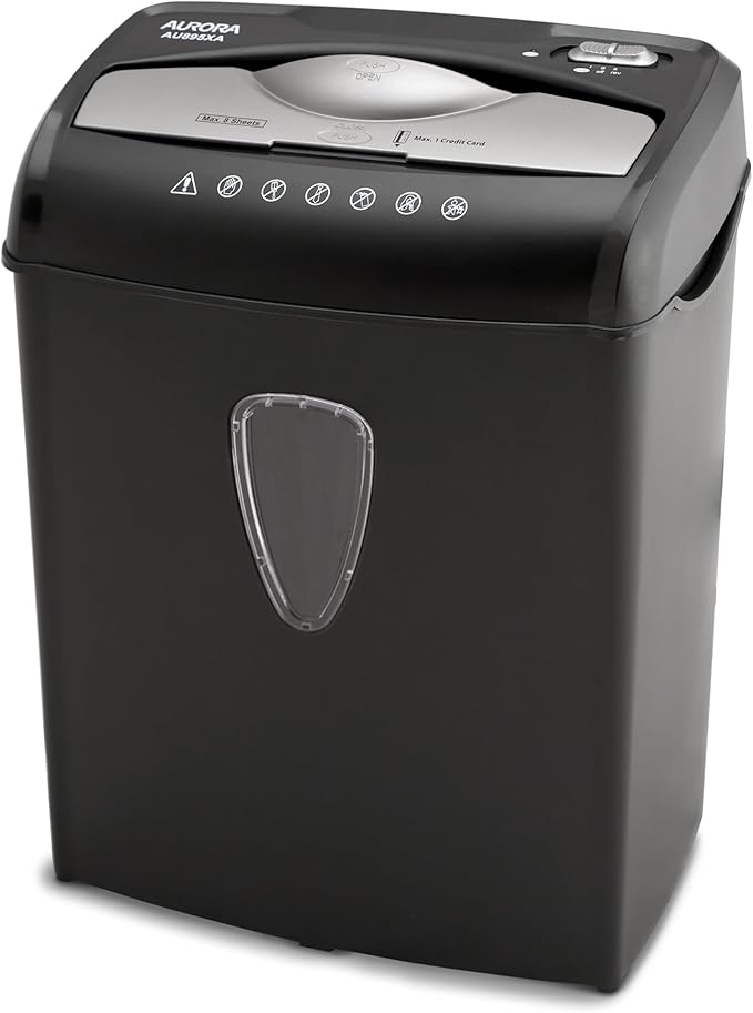 Aurora AU895XA 8-Sheet Professional Cross-Cut Paper and Credit Card Shredder