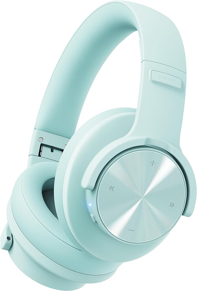 Picun B8 Bluetooth Over Ear Headphones, 120H Playtime with 3 EQ Modes, Low Latency, Hands-Free Calls, Deep Bass for Travel, Home, Office & PC (Cyan)