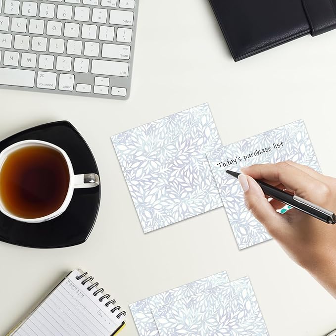 Sticky Notes 3x3 Inches, 2 Pads Cute Colorful Self-Stick Note Pads, Easy to Post for Home, Office and Daily Life Organization Luxuious Blue Leaf