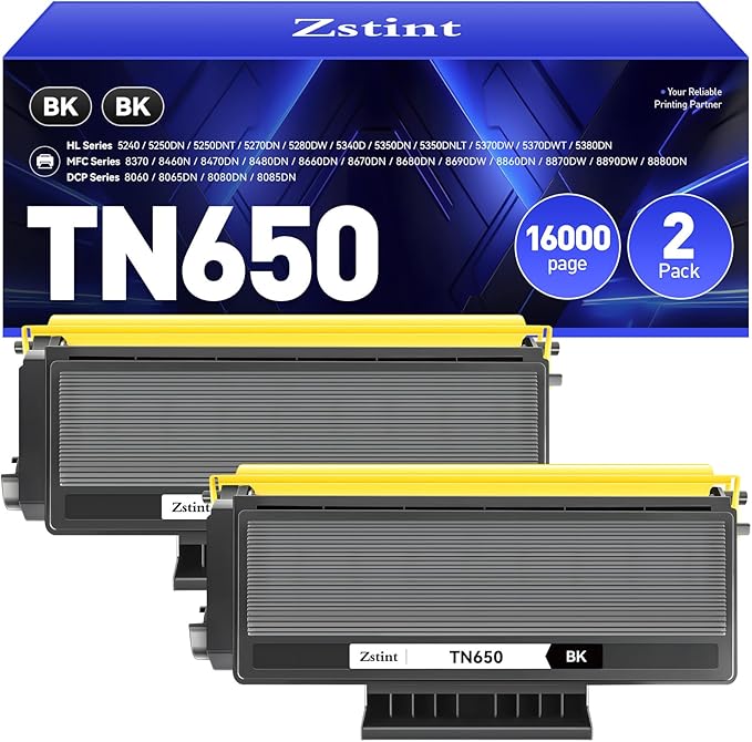 TN650 Toner Cartridge Black 2-Pack Compatible for Brother TN-650 TN620 TN-620 HL-5370DW HL-5340D DCP-8060 DCP-8065DN 8085DN 8080DN HL-5240 5340D 5350DN 5370DW 5250DN MFC-8660DN 8480DN 8680DN Printer