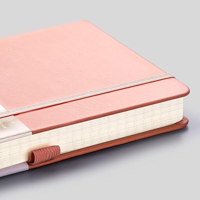 EMSHOI Graph Paper Notebook - 256 Pages A5 Graph Notebook/Journal, Hard Cover, 120gsm Thick Paper, Smooth PU Leather, Inner Pocket, 5.75'' × 8.38''-Pink