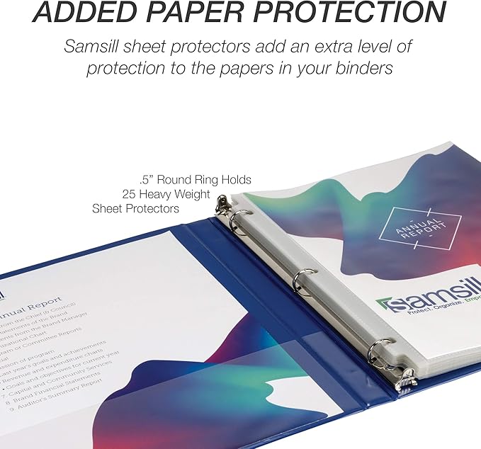 Samsill 0.5 Inch 3 Ring Binders, Made in USA, Economy Round Ring, Clear View Cover, 100 Sheet Capacity - for School, Home, Office - Blue, 12 Pack