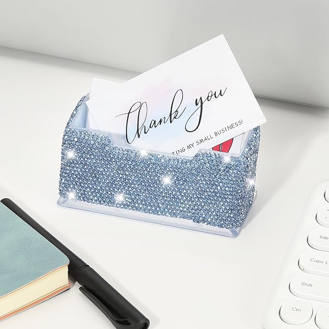 PATIKIL Rhinestone Business Card Holder, Crystal Business Card Holders Bling Business Card Organizer Display Stand for Desktop Desk Office Exhibition, Blue