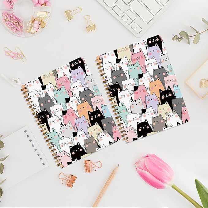 2Pcs Spiral Notebook, Funny Cat College Ruled Spiral Notebook, 160 Pages Hardcover Notebooks Journals for Writing Travel Business Office, Christian Cute Aesthetic Notebooks for Women