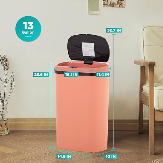PayLessHere 13 Gallon Trash Can Kitchen Trash Can Automatic Garbage Can with Lid Touch Free High-Capacity Motion Sensor for Kitchen Bedroom Bathroom Office Wateproof Trash Bin (2, Pink)