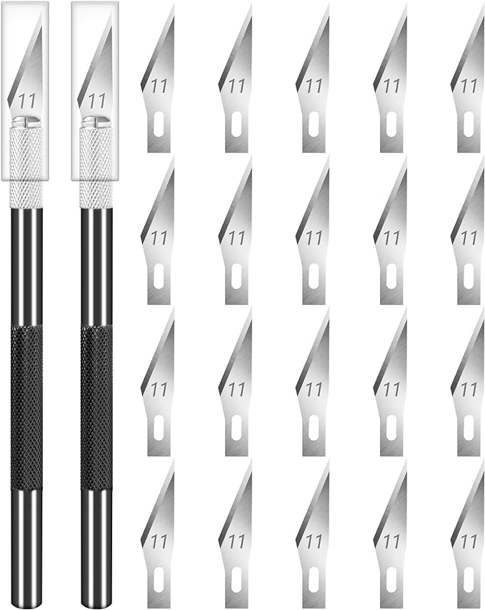 DIYSELF 2 Pack Exacto Knife Set for Crafting, Art & Leather - Precision Knife with 20 Blades #11 (Black)