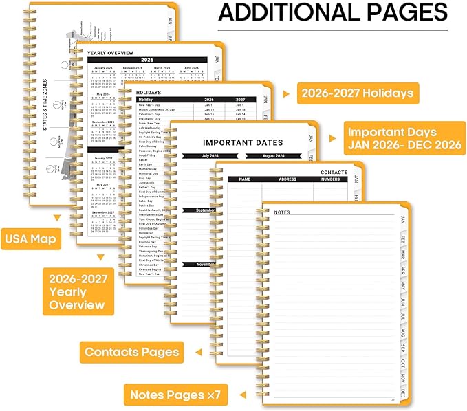 2026 Planner 8.5" x 11", Weekly and Monthly Calendar Planner Book, January 2026 - December 2026, Hardcover Spiral Planner with Monthly Tabs, Notes Pages, Perfect for Women & Men, A4 - Yellow