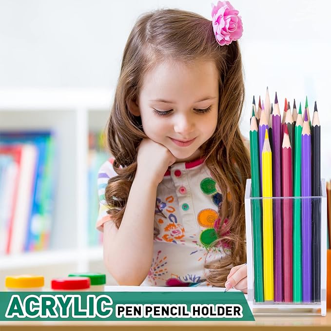 10 Pack Clear Acrylic Pen Holder Makeup Brush Holder Desktop Pencil Organizer Acrylic Pencil Cup Stationery Organizer Accessory for School Makeup Desk Office Pen Organizer