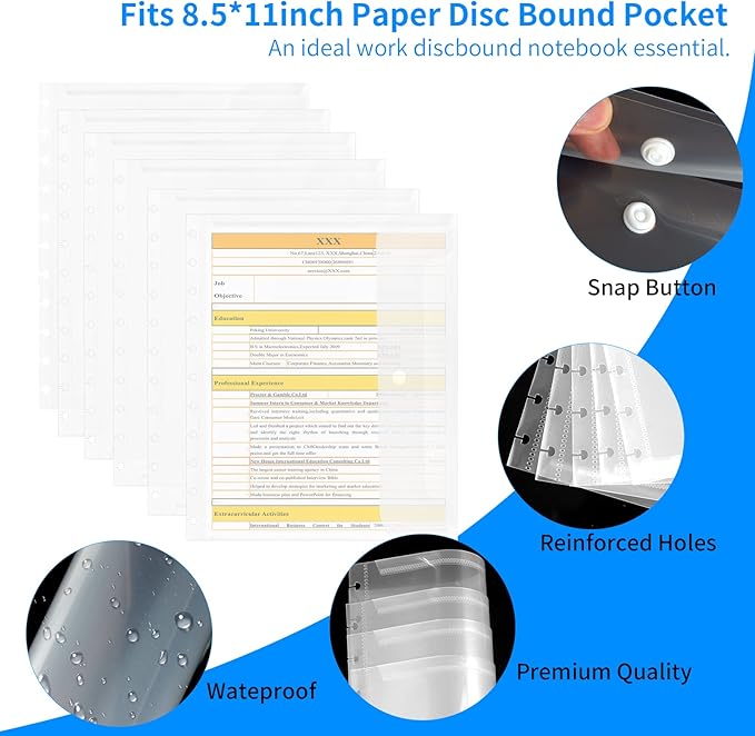 6 Pack 8.5 * 11inch Discbound Pocket Letter Size Discbound Planner Notebook Discbound Envelope Supplies for Office & School Home Work Organizer